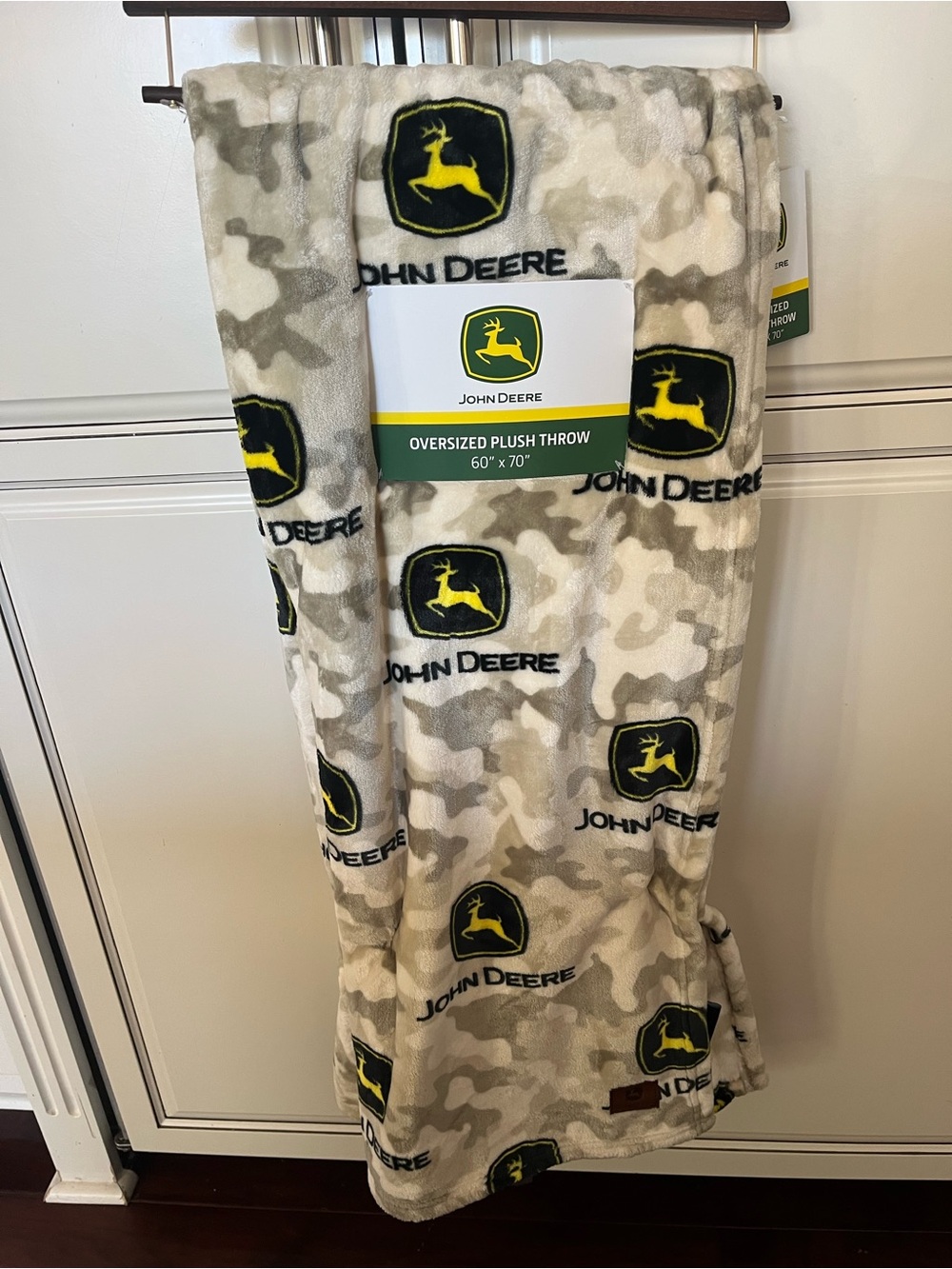 John Deere Oversized Plush Throw Blanket- Camo with Yellow Logo
